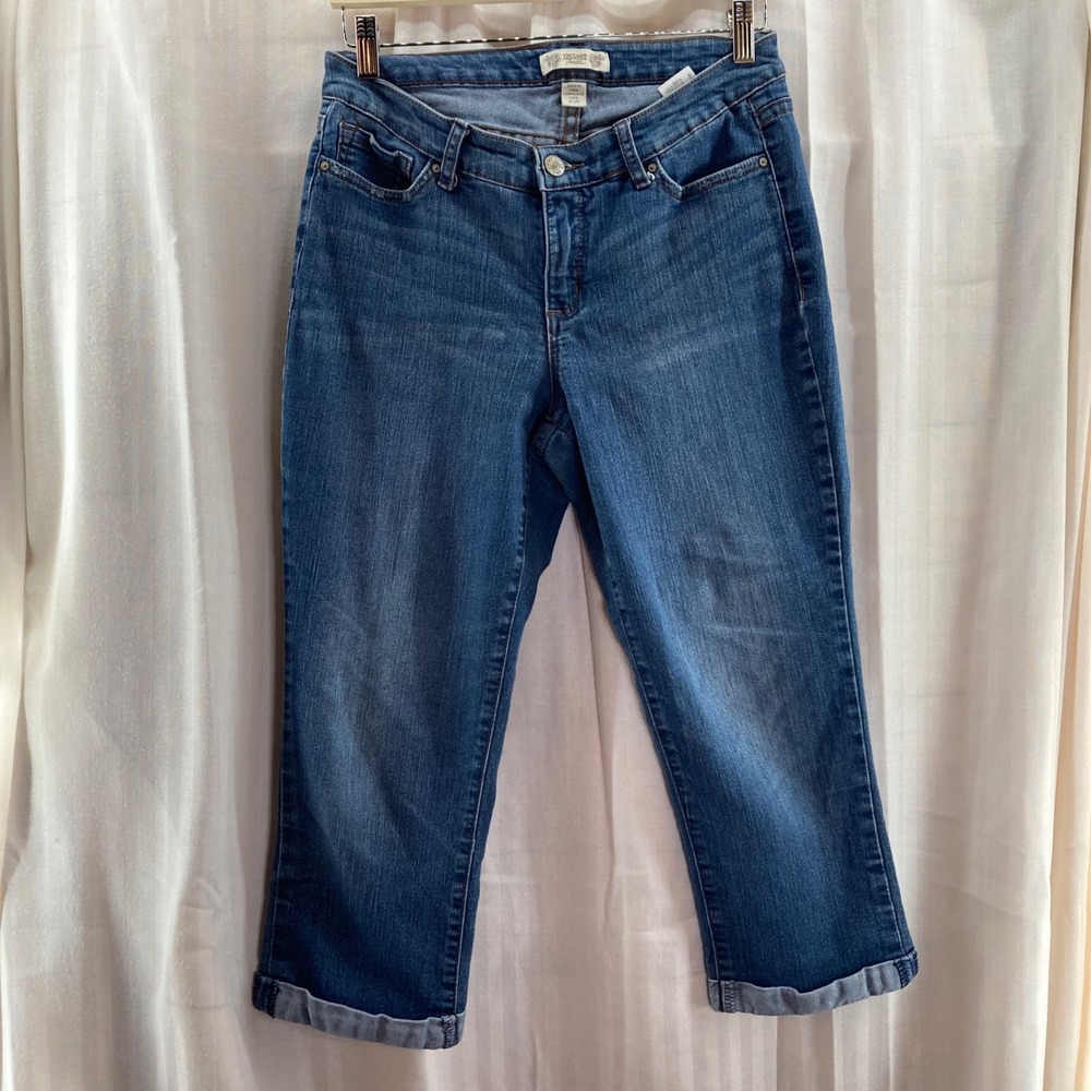 Vintage America Blues Womens Capri Jeans Size 628‎ Blue Denim Cuffed Cropped